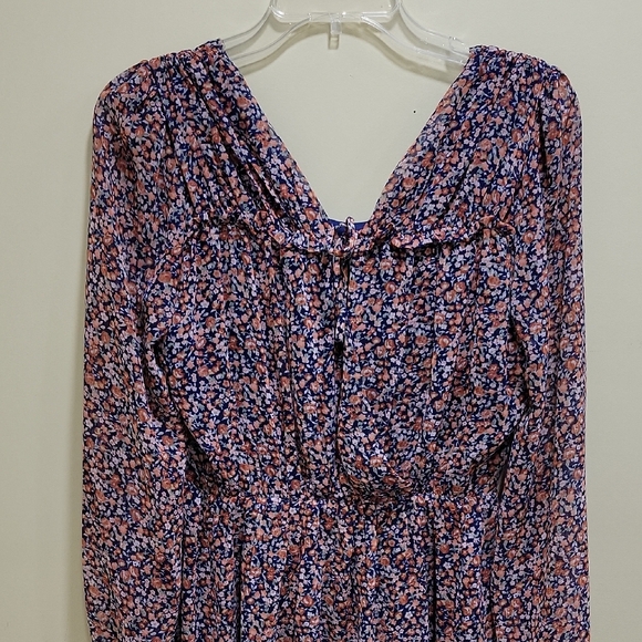 Doe & Rae Pink and Blue Floral Long-Sleeve V-Neck Dress - Picture 7 of 7